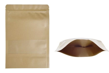 Kraft DoyPack kesice 170x40x240mm sa zip zatvaranjem i prozorom, unutrašnjom i spoljašnjom providnom oblogom, ovalnim dnom i sa mogućnošću termo zatvaranja – 100kom-1