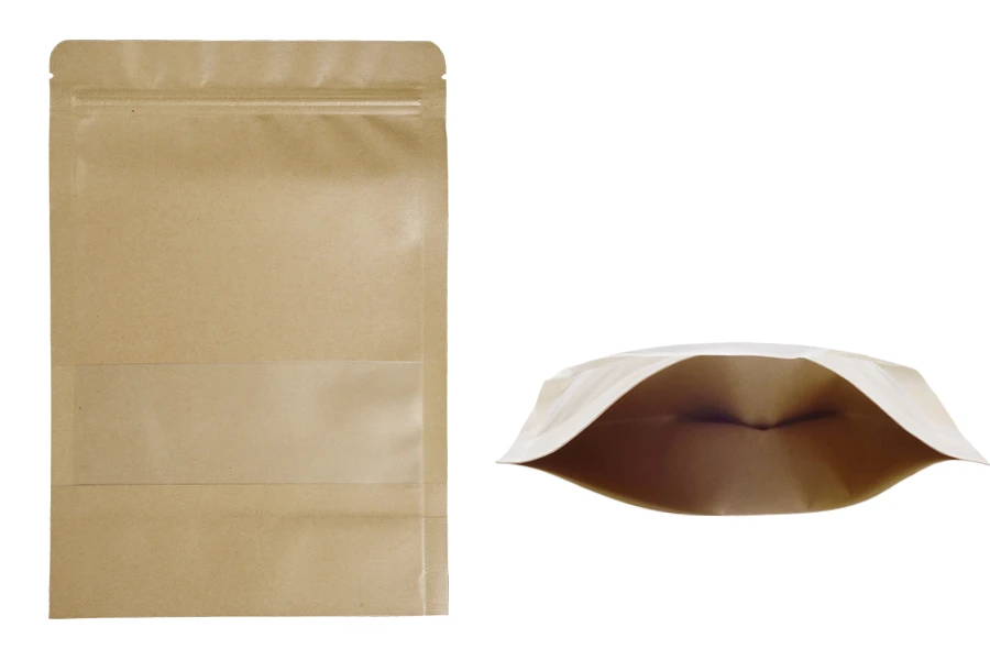 Kraft DoyPack kesice 170x40x240mm sa zip zatvaranjem i prozorom, unutrašnjom i spoljašnjom providnom oblogom, ovalnim dnom i sa mogućnošću termo zatvaranja – 100kom