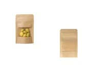 Kraft DoyPack kesice sa zip zatvaranjem i prozorom, unutrašnjom i spoljašnjom providnom oblogom, ovalnim dnom i sa mogućnošću termo zatvaranja 80x30x130mm – 100kom Kraft DoyPack kesice sa zip zatvaranjem i prozorom, unutrašnjom i spoljašnjom providnom oblogom, ovalnim dnom i sa mogućnošću termo zatvaranja 80x30x130mm – 100kom