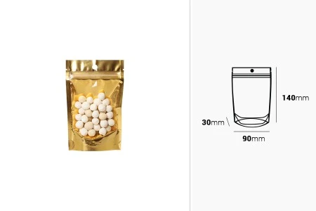 Aluminijumske DoyPack kesice sa zip zatvaranjem, zlatnom zadnjom i transparentnom prednjom stranom, ovalnim dnom i sa mogućnošću termo lepljenja 90x30x140mm – 100kom-2