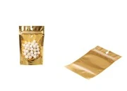 Aluminijumske DoyPack kesice sa zip zatvaranjem, zlatnom zadnjom i transparentnom prednjom stranom, ovalnim dnom i sa mogućnošću termo lepljenja 90x30x140mm – 100kom Aluminijumske DoyPack kesice sa zip zatvaranjem, zlatnom zadnjom i transparentnom prednjom stranom, ovalnim dnom i sa mogućnošću termo lepljenja 90x30x140mm – 100kom