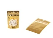 Aluminijumske DoyPack kesice sa zip zatvaranjem, zlatnom zadnjom i transparentnom prednjom stranom, ovalnim dnom i sa mogućnošću termo lepljenja 100x30x150mm – 100kom Aluminijumske DoyPack kesice sa zip zatvaranjem, zlatnom zadnjom i transparentnom prednjom stranom, ovalnim dnom i sa mogućnošću termo lepljenja 100x30x150mm – 100kom
