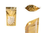 Aluminijumske DoyPack kesice sa zip zatvaranjem, zlatnom zadnjom i transparentnom prednjom stranom, ovalnim dnom i sa mogućnošću termo lepljenja 100x30x180mm – 100kom Aluminijumske DoyPack kesice sa zip zatvaranjem, zlatnom zadnjom i transparentnom prednjom stranom, ovalnim dnom i sa mogućnošću termo lepljenja 100x30x180mm – 100kom