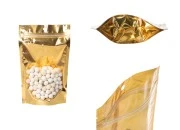 Aluminijumske DoyPack kesice sa zip zatvaranjem, zlatnom zadnjom i transparentnom prednjom stranom, ovalnim dnom i sa mogućnošću termo lepljenja 130x40x205mm – 100kom