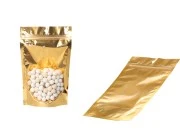 Aluminijumske DoyPack kesice sa zip zatvaranjem, zlatnom zadnjom i transparentnom prednjom stranom, ovalnim dnom i sa mogućnošću termo lepljenja 130x40x205mm – 100kom