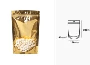 Aluminijumske DoyPack kesice sa zip zatvaranjem, zlatnom zadnjom i transparentnom prednjom stranom, ovalnim dnom i sa mogućnošću termo lepljenja 150x40x230 mm – 100kom Aluminijumske DoyPack kesice sa zip zatvaranjem, zlatnom zadnjom i transparentnom prednjom stranom, ovalnim dnom i sa mogućnošću termo lepljenja 150x40x230 mm – 100kom