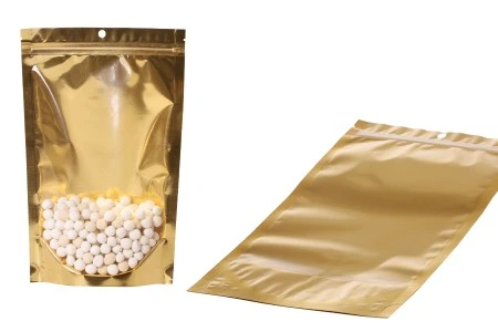 Aluminijumske DoyPack kesice sa zip zatvaranjem, zlatnom zadnjom i transparentnom prednjom stranom, ovalnim dnom i sa mogućnošću termo lepljenja 180x50x280mm – 100kom-5