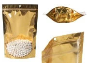 Aluminijumske DoyPack kesice sa zip zatvaranjem, zlatnom zadnjom i transparentnom prednjom stranom, ovalnim dnom i sa mogućnošću termo lepljenja 200x50x300mm – 100kom Aluminijumske DoyPack kesice sa zip zatvaranjem, zlatnom zadnjom i transparentnom prednjom stranom, ovalnim dnom i sa mogućnošću termo lepljenja 200x50x300mm – 100kom