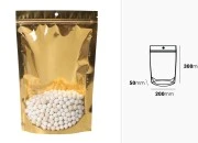 Aluminijumske DoyPack kesice sa zip zatvaranjem, zlatnom zadnjom i transparentnom prednjom stranom, ovalnim dnom i sa mogućnošću termo lepljenja 200x50x300mm – 100kom Aluminijumske DoyPack kesice sa zip zatvaranjem, zlatnom zadnjom i transparentnom prednjom stranom, ovalnim dnom i sa mogućnošću termo lepljenja 200x50x300mm – 100kom
