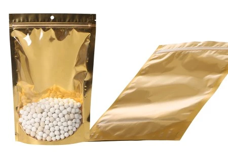 Aluminijumske DoyPack kesice sa zip zatvaranjem, zlatnom zadnjom i transparentnom prednjom stranom, ovalnim dnom i sa mogućnošću termo lepljenja  200x50x300mm – 100kom-5