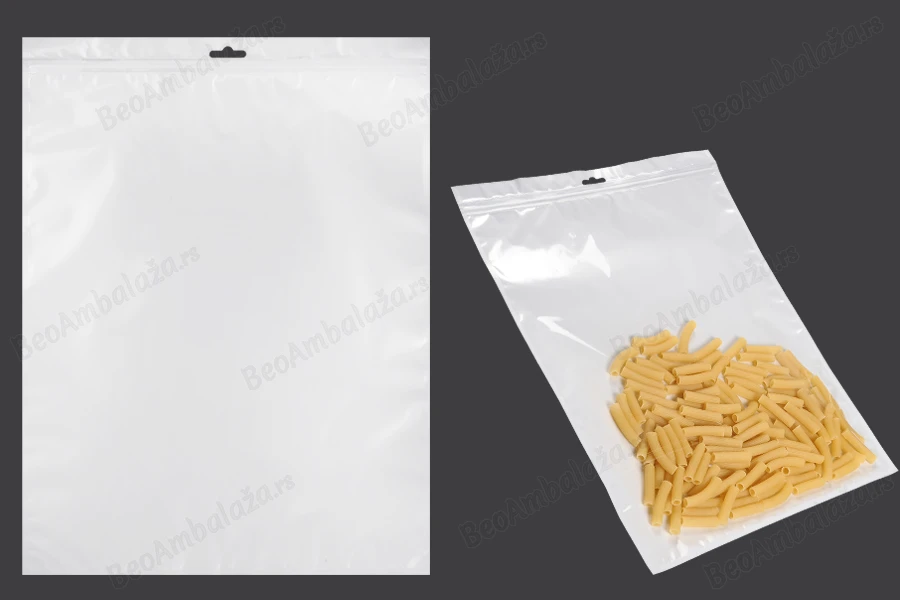 Plastična zip kesica 300x400mm sa belom zadnjom i providnom prednjom stranom i Eurohole otvorom - 100 kom-slika_proizvoda