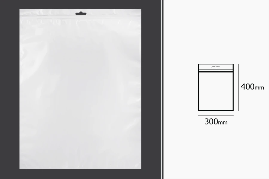 Plastična zip kesica 300x400mm sa belom zadnjom i providnom prednjom stranom i Eurohole otvorom - 100 kom-dimenzije_slike
