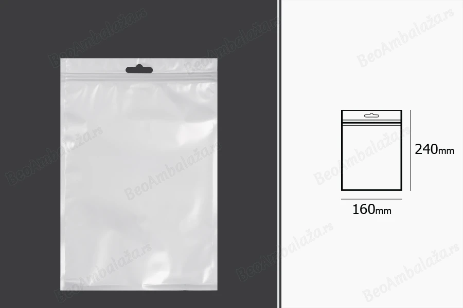 Plastična zip kesica 160x240mm sa belom zadnjom i providnom prednjom stranom i Eurohole otvorom - 100 kom-dimenzije_slike