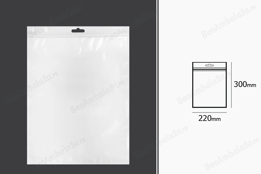 Plastična zip kesica 220x300mm sa belom zadnjom i providnom prednjom stranom i Eurohole otvorom - 100 kom-dimenzije_slike