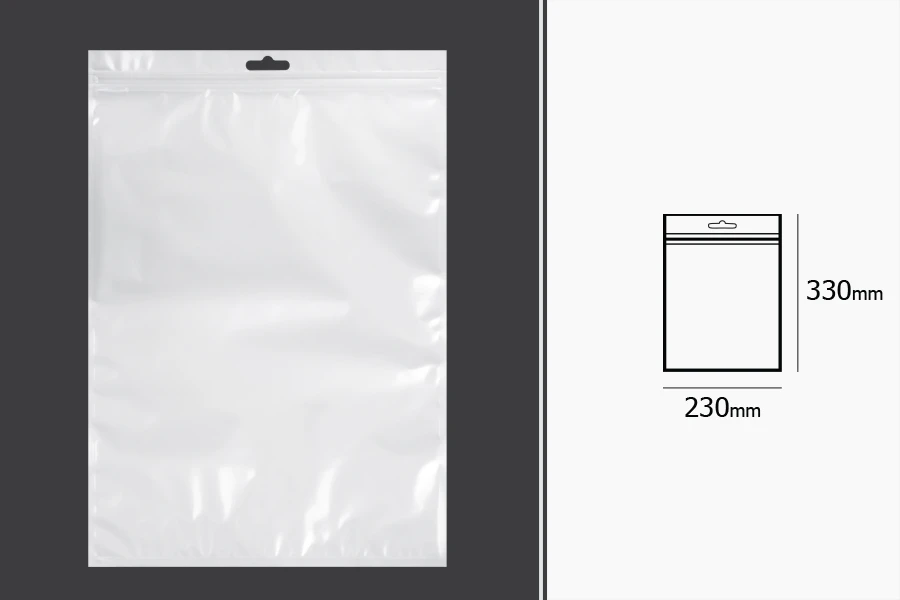 Plastična zip kesica 230x330mm sa belom zadnjom i providnom prednjom stranom i Eurohole otvorom - 100 kom-dimenzije_slike