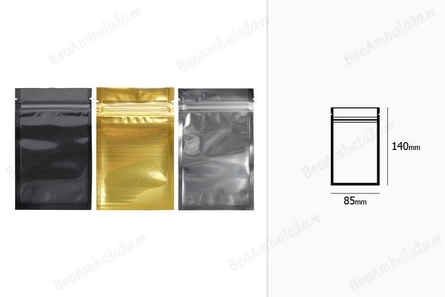 Zip kesica 85x140mm sa providnom prednjom i aluminijumskom zadnjom stranom (mogućnost termo zatvaranja) - 100 kom-dimenzije_slike