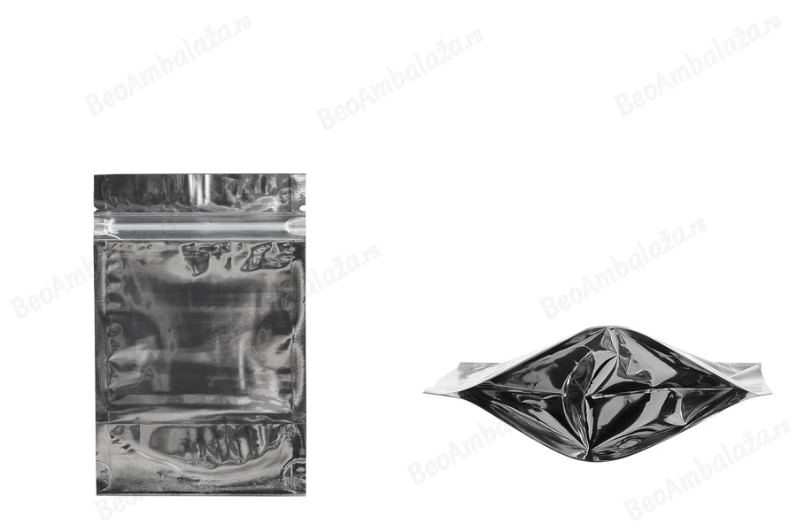 Aluminijumske DoyPack kesice 90x30x140mm sa zipom, transparentnom prednjom stranom, ovalnim dnom i sa mogućnošću termo zatvaranja – 100kom-slika_proizvoda