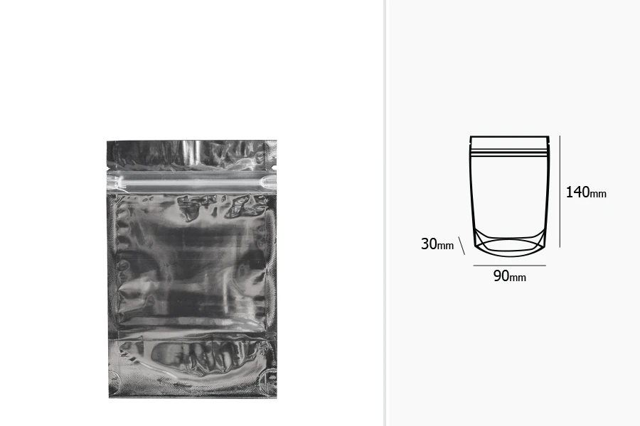 Aluminijumske DoyPack kesice 90x30x140mm sa zipom, transparentnom prednjom stranom, ovalnim dnom i sa mogućnošću termo zatvaranja – 100kom