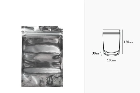 Aluminijumske DoyPack kesice 100x30x150mm sa zipom, transparentnom prednjom stranom, ovalnim dnom i sa mogućnošću termo zatvaranja – 100kom-2