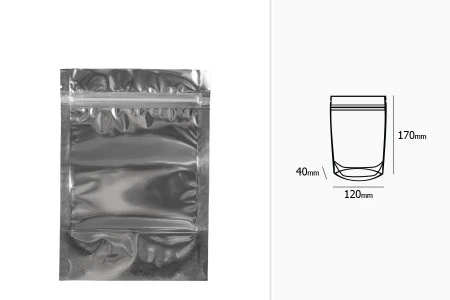 Aluminijumske DoyPack kesice 120x40x170mm sa zipom, transparentnom prednjom stranom, ovalnim dnom i sa mogućnošću termo zatvaranja  – 100kom-2