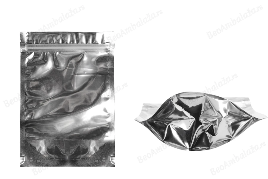 Aluminijumske DoyPack kesice 140x40x200mm sa zipom, transparentnom prednjom stranom, ovalnim dnom i sa mogućnošću termo zatvaranja - 100kom-slika_proizvoda