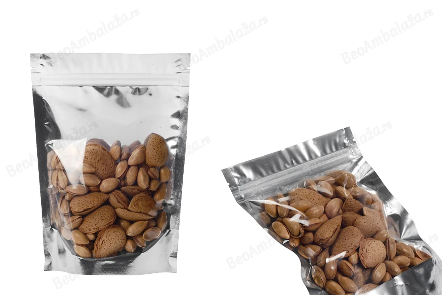 Aluminijumske DoyPack kesice 140x40x200mm sa zipom, transparentnom prednjom stranom, ovalnim dnom i sa mogućnošću termo zatvaranja - 100kom-grupa_slika