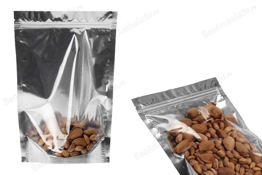 Aluminijumske DoyPack kesice 200x50x300mm sa zipom, transparentnom prednjom stranom, ovalnim dnom i sa mogućnošću termo zatvaranja – 100kom-grupa_slika