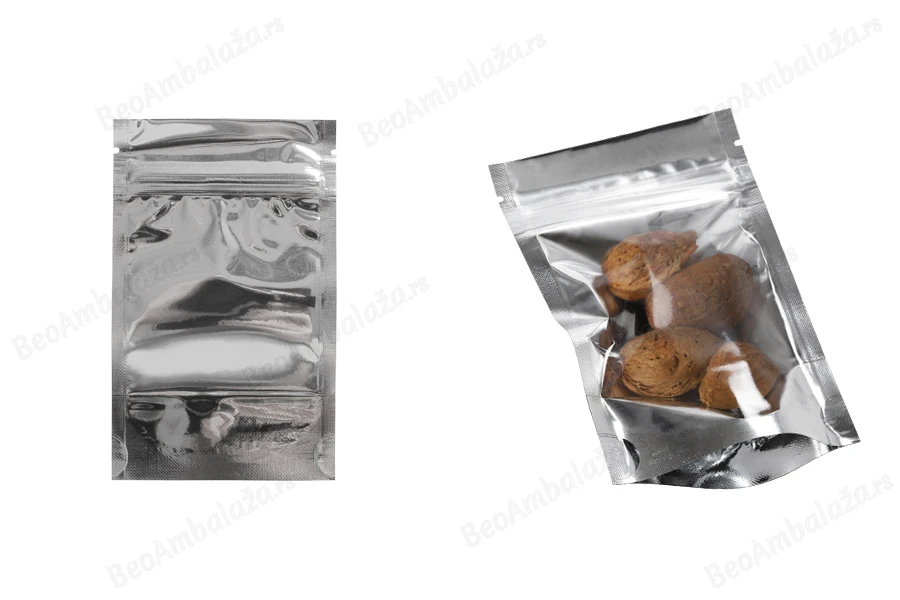 Aluminijumske DoyPack kesice 80x30x130mm sa zipom, transparentnom prednjom stranom, ovalnim dnom i sa mogućnošću termo zatvaranja – 100kom-grupa_slika