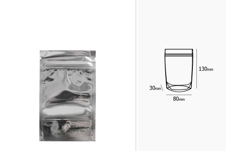 Aluminijumske DoyPack kesice 80x30x130mm sa zipom, transparentnom prednjom stranom, ovalnim dnom i sa mogućnošću termo zatvaranja – 100kom-2