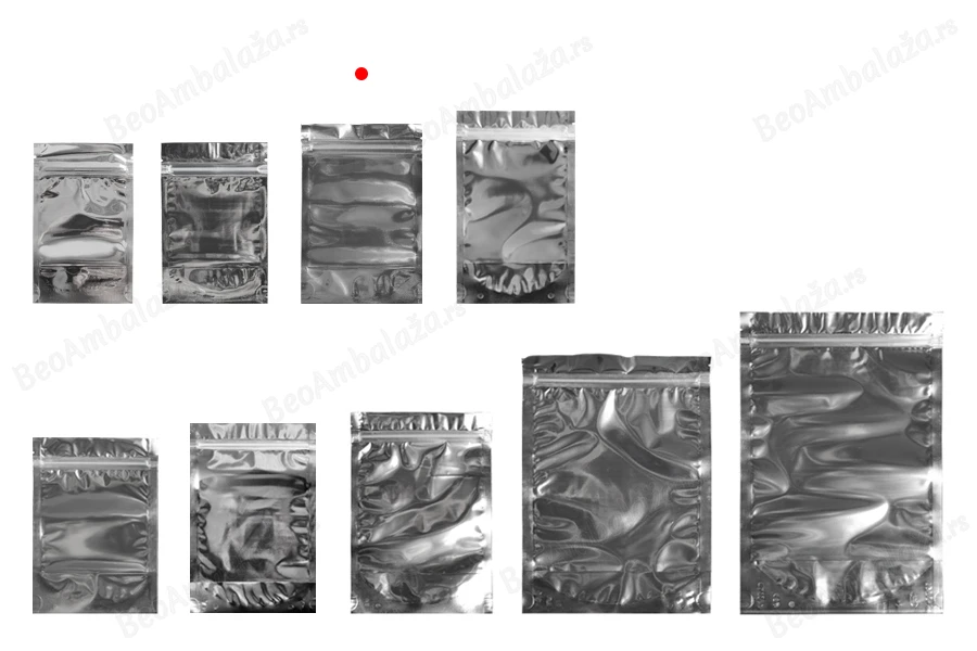 Aluminijumske DoyPack kesice 100x30x150mm sa zipom, transparentnom prednjom stranom, ovalnim dnom i sa mogućnošću termo zatvaranja – 100kom-grupa_slika