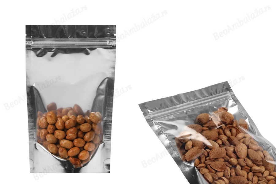 Aluminijumske DoyPack kesice 120x30x200mm sa zipom, transparentnom prednjom stranom, ovalnim dnom i sa mogućnošću termo zatvaranja – 100kom-grupa_slika