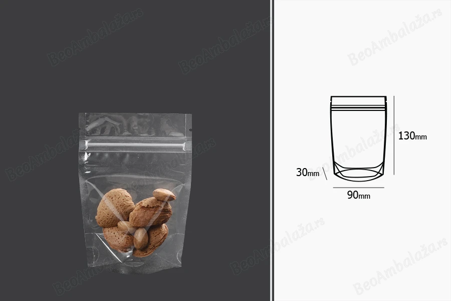 Providne DoyPack kesice sa zip zatvaranjem, ovalnim dnom i sa mogućnošću termo zatvaranja 90x30x130mm - 100 kom-dimenzije_slike