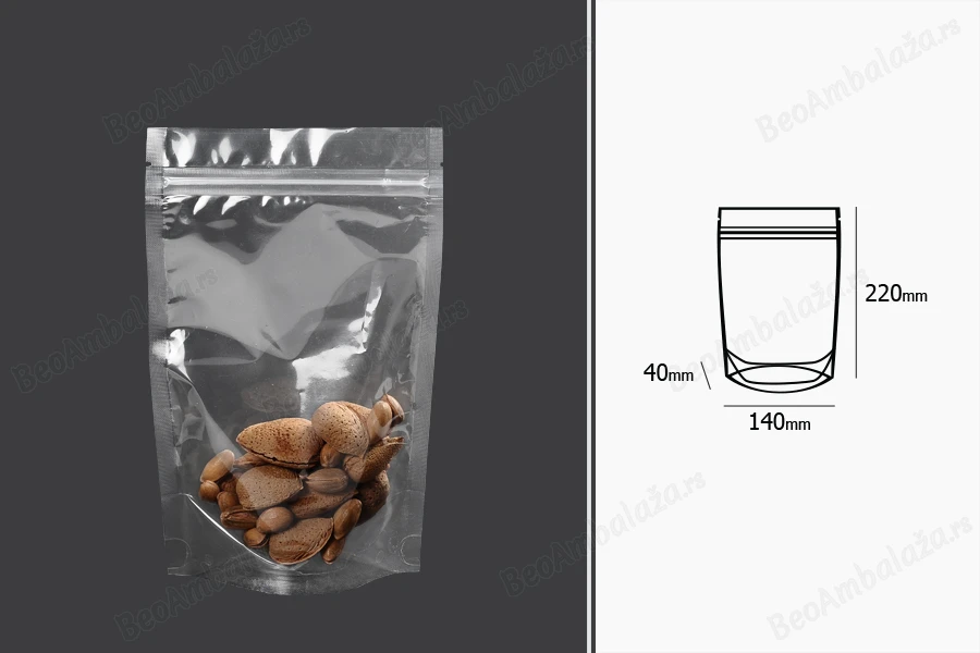 Providne DoyPack kesice sa zip zatvaranjem, ovalnim dnom i sa mogućnošću termo zatvaranja 140x40x220mm - 100 kom-dimenzije_slike