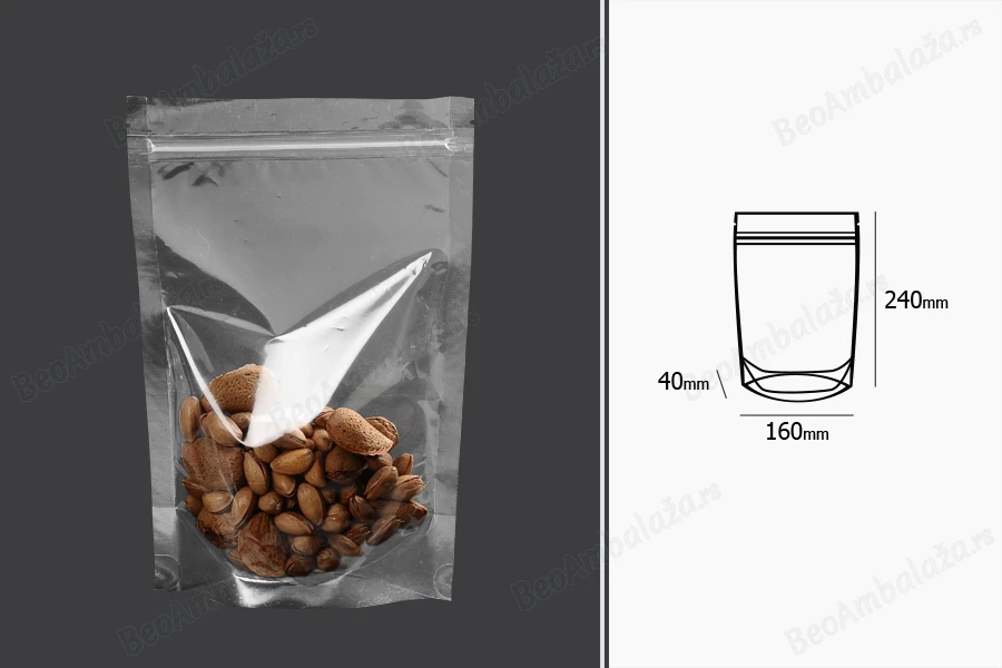 Providne DoyPack kesice sa zip zatvaranjem, ovalnim dnom i sa mogućnošću termo zatvaranja 160x40x240mm - 100 kom-dimenzije_slike