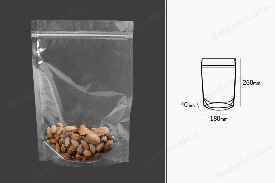 Providne DoyPack kesice sa zip zatvaranjem, ovalnim dnom i sa mogućnošću termo zatvaranja 180x40x260mm - 100 kom-dimenzije_slike