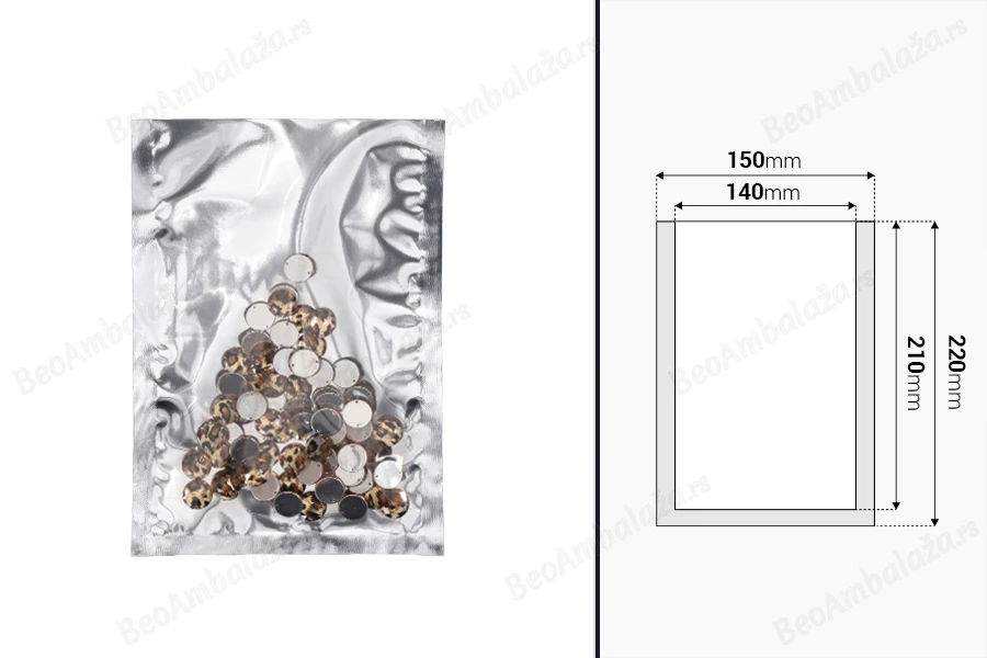 Aluminijumska kesa 150x220mm sa providnom prednjom stranom i mogućnošću toplotnog zatvaranja - 100 kom-dimenzije_slike