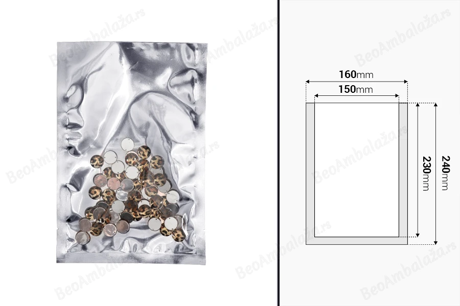 Aluminijumska kesa 160x240mm sa providnom prednjom stranom i mogućnošću toplotnog zatvaranja - 100 kom-dimenzije_slike