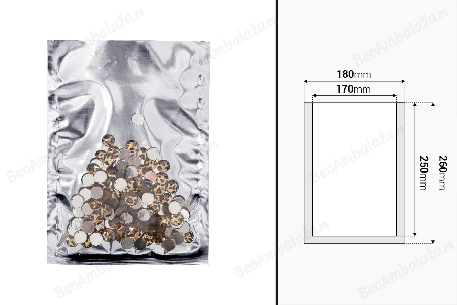 Aluminijumska kesa 180x260mm sa providnom prednjom stranom i mogućnošću toplotnog zatvaranja - 100 kom-dimenzije_slike
