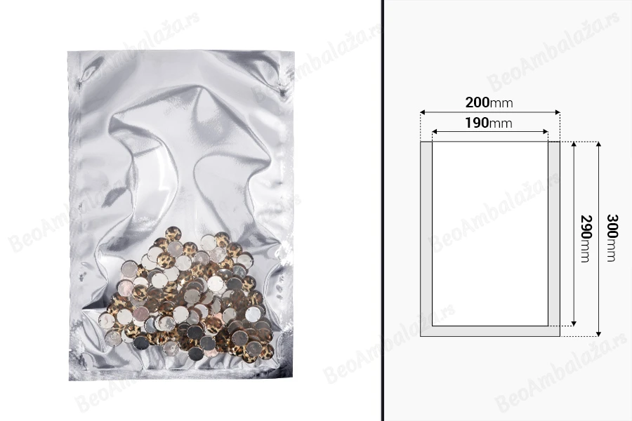 Aluminijumska kesa 200x300mm sa providnom prednjom stranom i mogućnošću toplotnog zatvaranja - 100 kom-dimenzije_slike