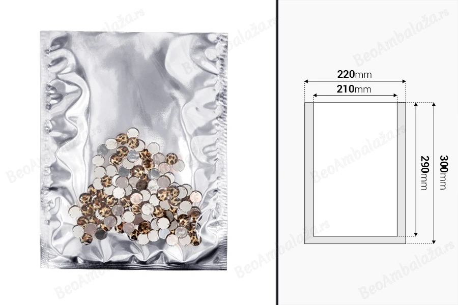 Aluminijumska kesa 220x300mm sa providnom prednjom stranom i mogućnošću toplotnog zatvaranja - 100 kom-dimenzije_slike