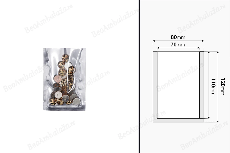 Aluminijumska kesa 80x120mm sa providnom prednjom stranom i mogućnošću toplotnog zatvaranja - 100 kom-dimenzije_slike