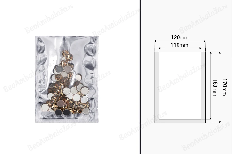 Aluminijumska kesa 120x170mm sa providnom prednjom stranom i mogućnošću toplotnog zatvaranja - 100 kom-dimenzije_slike