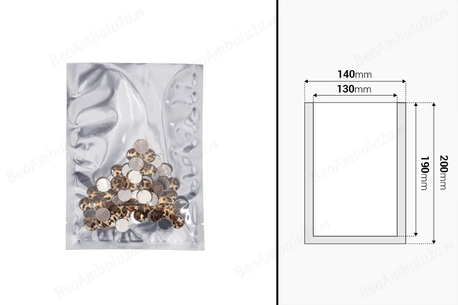 Aluminijumska kesa 140x200mm sa providnom prednjom stranom i mogućnošću toplotnog zatvaranja - 100 kom-dimenzije_slike