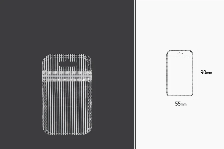 Plastična zip kesica 55x90mm sa providnom prednjom stranom, zadnjom providnom stranom sa linijama i sa Eurohole otvorom - 100 kom