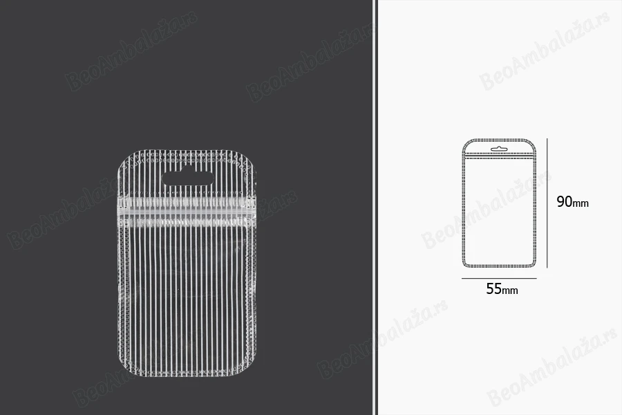 Plastična zip kesica 55x90mm sa providnom prednjom stranom, zadnjom providnom stranom sa linijama i sa Eurohole otvorom - 100 kom-dimenzije_slike