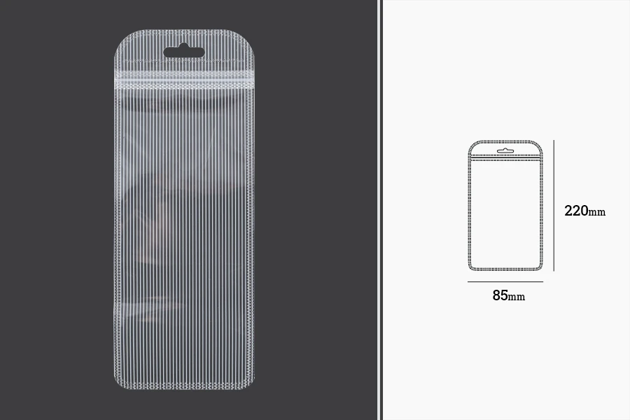 Plastična zip kesica 85x220mm sa providnom prednjom stranom, zadnjom providnom stranom sa linijama i sa Eurohole otvorom - 100 kom-dimenzije_slike