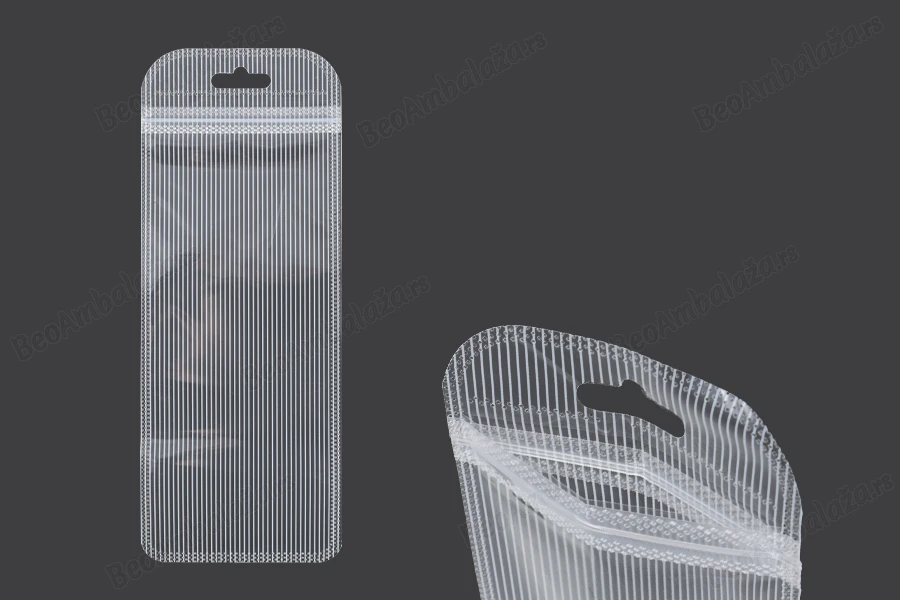 Plastična zip kesica 85x220mm sa providnom prednjom stranom, zadnjom providnom stranom sa linijama i sa Eurohole otvorom - 100 kom-slika_proizvoda