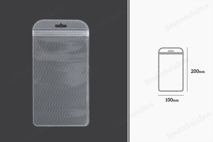 Plastična zip kesica 100x200mm sa providnom prednjom stranom, zadnjom providnom stranom sa linijama i sa Eurohole otvorom - 100 kom-dimenzije_slike