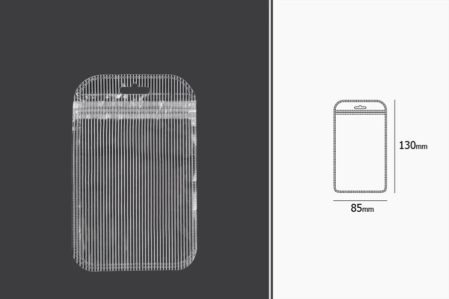Plastična zip kesica 85x130mm sa providnom prednjom stranom, zadnjom providnom stranom sa linijama i sa Eurohole otvorom - 100 kom