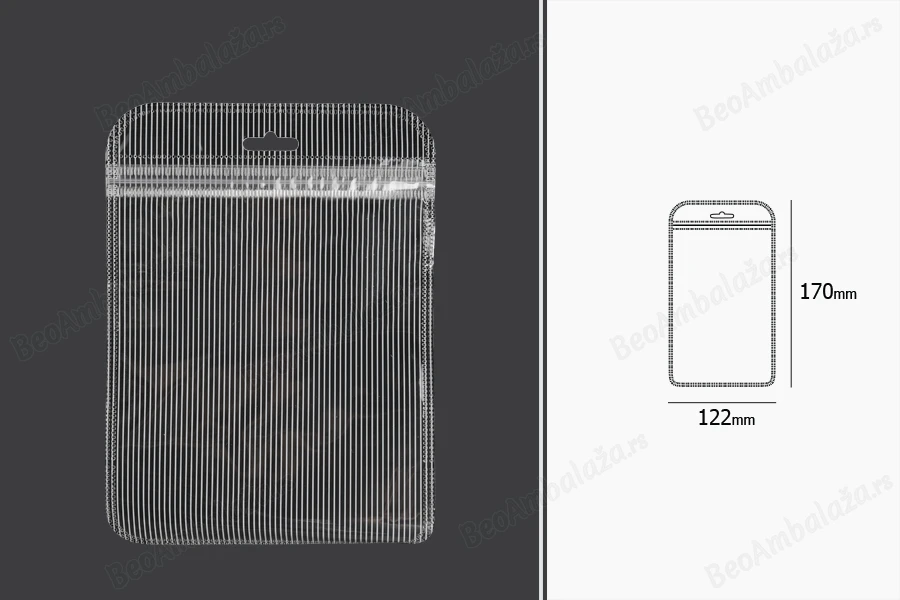 Plastična zip kesica 122x170mm sa providnom prednjom stranom, zadnjom providnom stranom sa linijama i sa Eurohole otvorom - 100 kom-dimenzije_slike